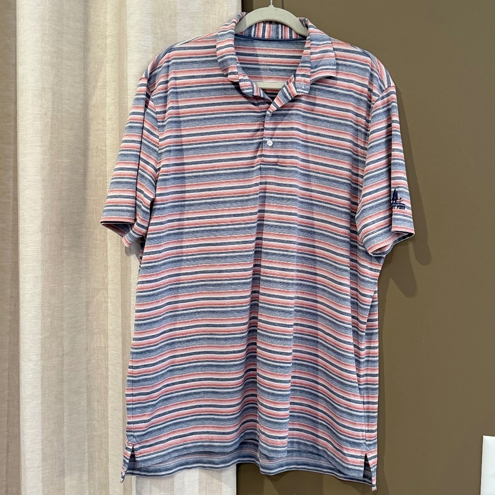 Johnnie-O Men's Gully Lake Golf Polo, Pink & Blue Striped, Size XL